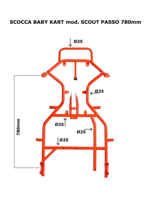 BABY KART CHASSIS mod.SCOUT tubes Ø25 wheelbase 780mm READY TO GO - HONDA ENGINE GXH35 MOD.2026